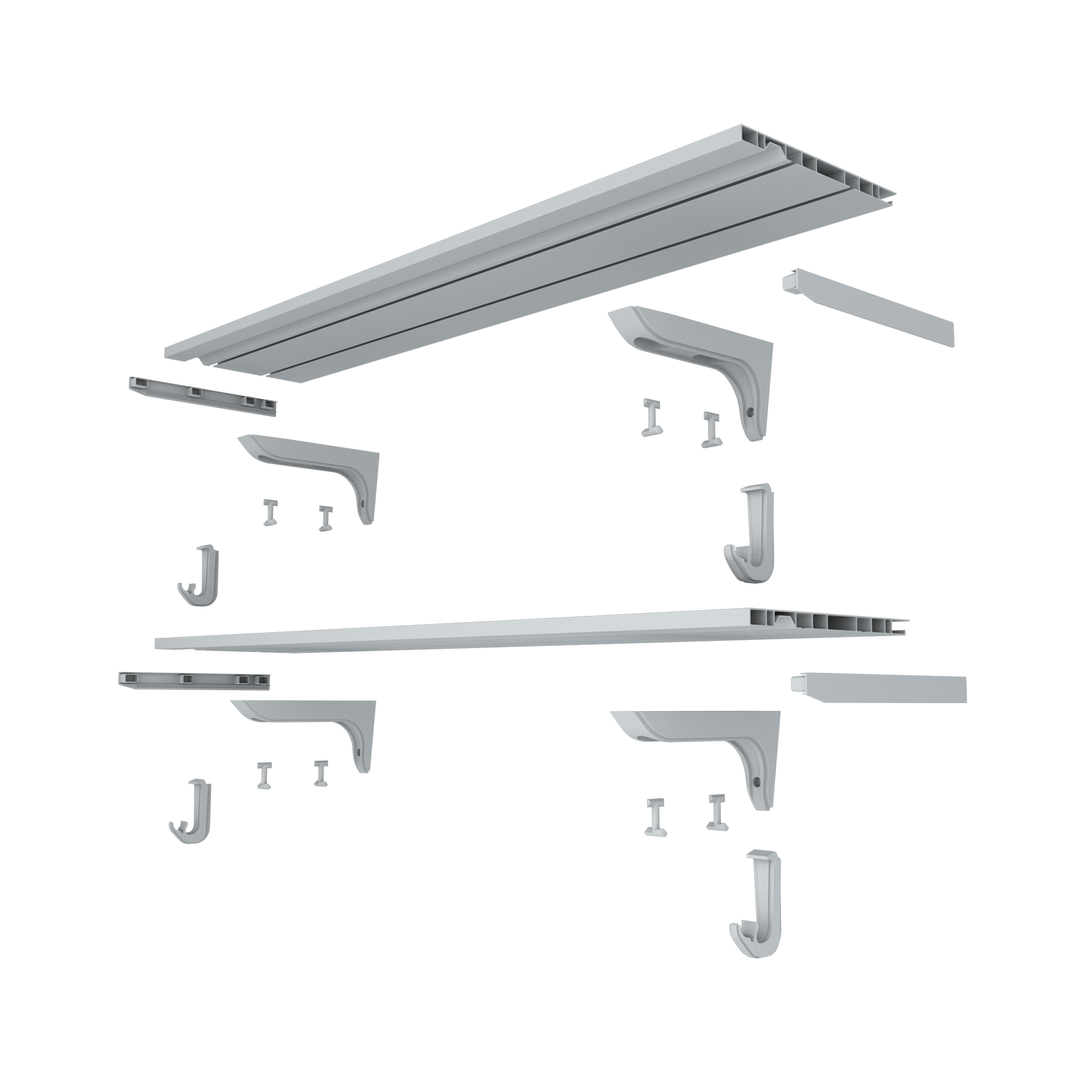 Double Row Closet rod Kit for storage and organization, garage storage Grey exploded angle.png