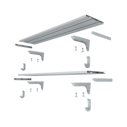 Double Row Closet rod Kit for storage and organization, garage storage Grey exploded angle.png