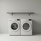 Toden gray modular surface installed as a minimalist laundry room organizer above a white front-load washer and dryer. The 72-inch gray floating shelf is supported by industrial-strength brackets, showcasing the sleek "no diagonal support" design and low-profile aesthetic. This visual demonstrates a heavy-duty, open storage solution for maximizing utility space in a modern home.