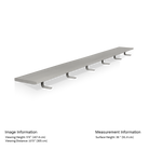 Long gray bench on a white background with measurement details.
