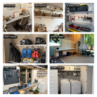 Collage of various home organization and storage solutions.