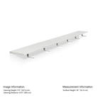 White wall-mounted shelf with hooks on a white background