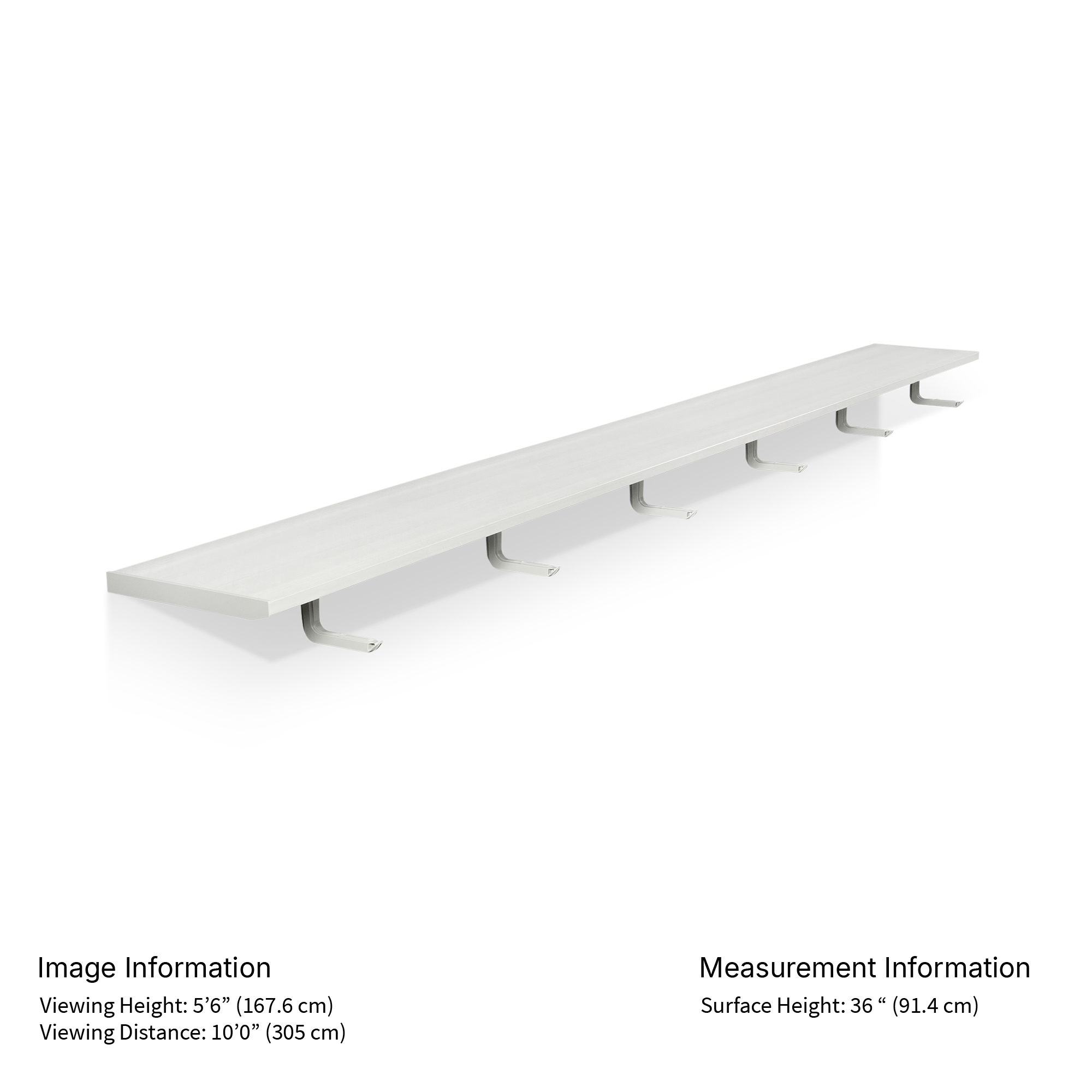 White wall-mounted shelf with hooks on a white background